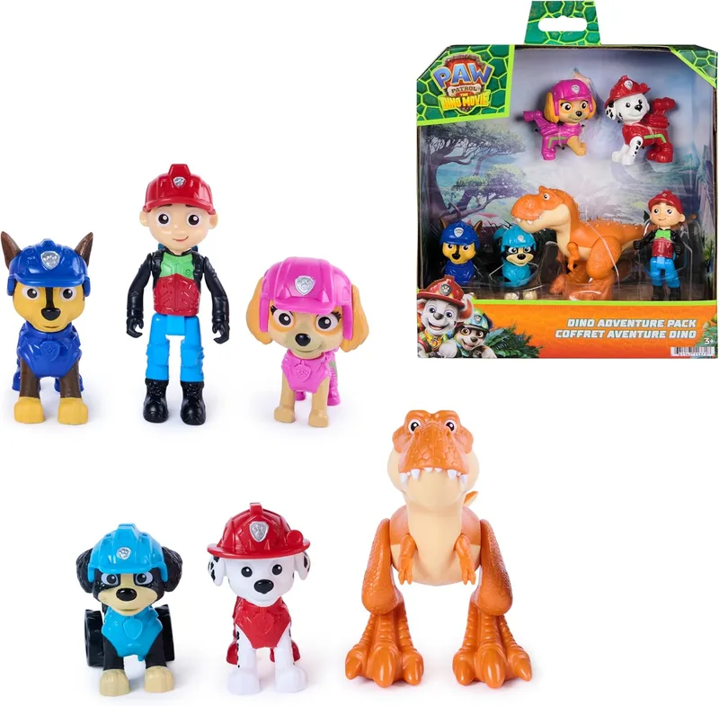 Paw Patrol ▫️ The Dino Movie, Conjunto de Aventuras com Dinossauros, coleciona 6 bonecos de ação, como o Ryder, o Rex e o T. Rex Timmy, brinquedos para meninos e meninas em idade pré-escolar, a partir dos 3 anos