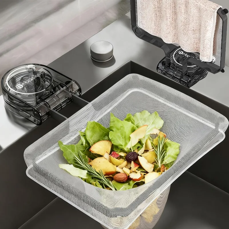 Jukibole ▫️ Escorredor dobrável com ventosa, escorredor 2 em 1 e suporte para panos, incl. 100 sacos de filtro, cesto para lava-loiça, legumes, fruta e resíduos de cozinha, 16,3 x 11,3 cm