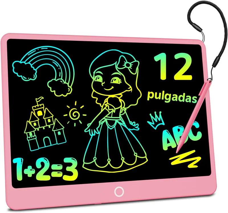 Electight ▫️ Tablet de escrita com ecrã LCD de 12 polegadas, 2026 Edição Melhorada – Tablet de escrita com ecrã a cores para crianças, com função de apagamento e bloqueio, para meninas e meninos dos 3 aos 12 anos, para uso em casa e na escola, cor-de-rosa