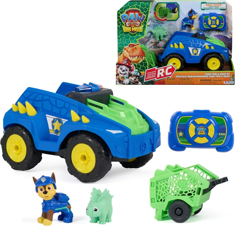 Paw Patrol ▫️ Patrulha Canina – Filme Dino: Resgate – Carro RC Chase e 2 bonecos