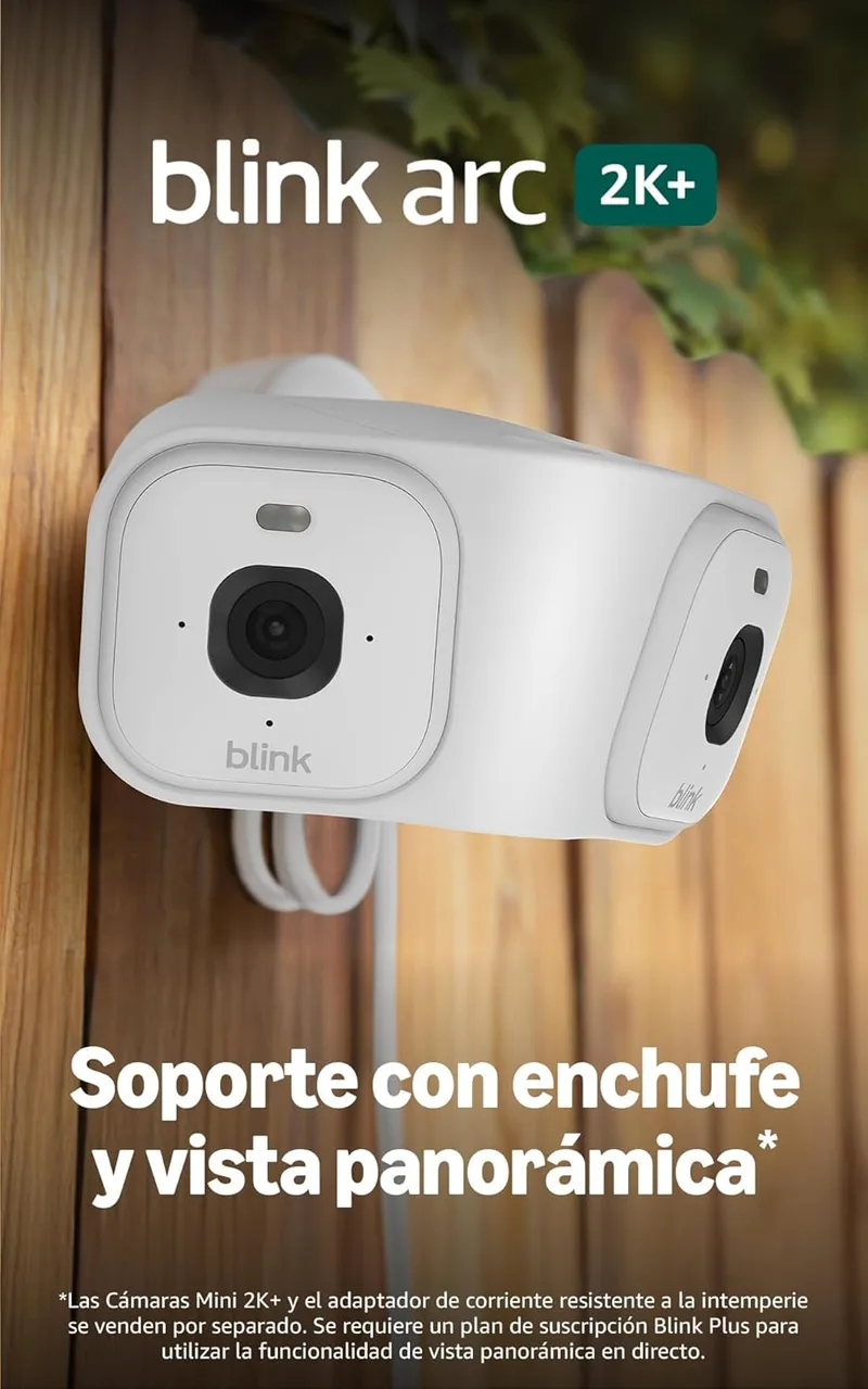 Blink ▫️ Arc (última geração) | Suporte para duas câmaras Mini 2K+, com tomada, visão panorâmica (requer o Plano Plus), cobertura de 180°, fonte de alimentação única | 2 câmaras - Branco