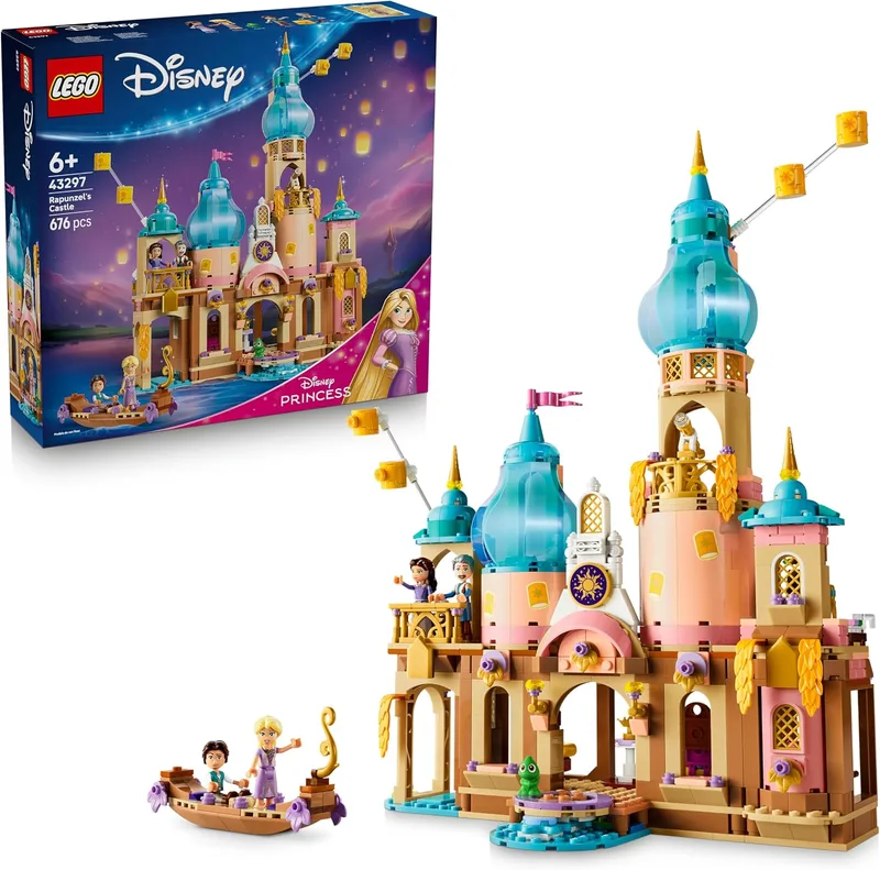 LEGO ▫️ Princesas da Disney – Castelo da Rapunzel – Decoração para o Quarto – 4 Mini-bonecos e uma Figura de Camaleão – Presente de Aniversário para Meninas a partir dos 6 Anos e Fãs de «Enredados» – 43297