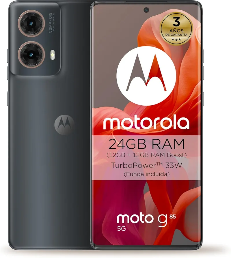 Motorola ▫️ Moto g85 5G 24GB (12GB+12GB RAM Boost)/256GB Cinzento, ecrã Infinity Edge de 6,67" e som Dolby Atmos®, câmara Sony LYTIA™ 600 50MP com OIS, bateria de 5000 mAh, carregamento TurboPower™ 30W