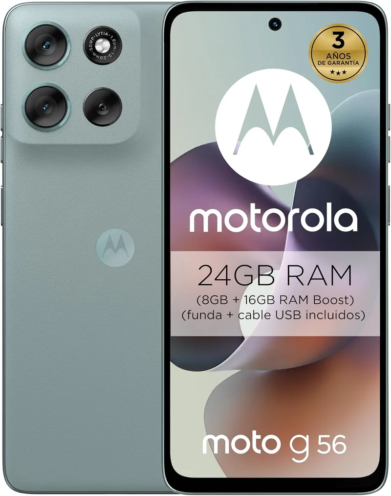 Motorola ▫️ Moto g56 5G 24 GB (8 GB + 16 GB RAM Boost)/256 GB Cinza, Resistência de nível militar, IP68/69, Corning Gorilla® Glass 7i, Ecrã de 6,72" Full HD+, Câmara de 50 MP com Moto AI, Bateria de 5200 mAh, Carregamento TurboPower de 30 W