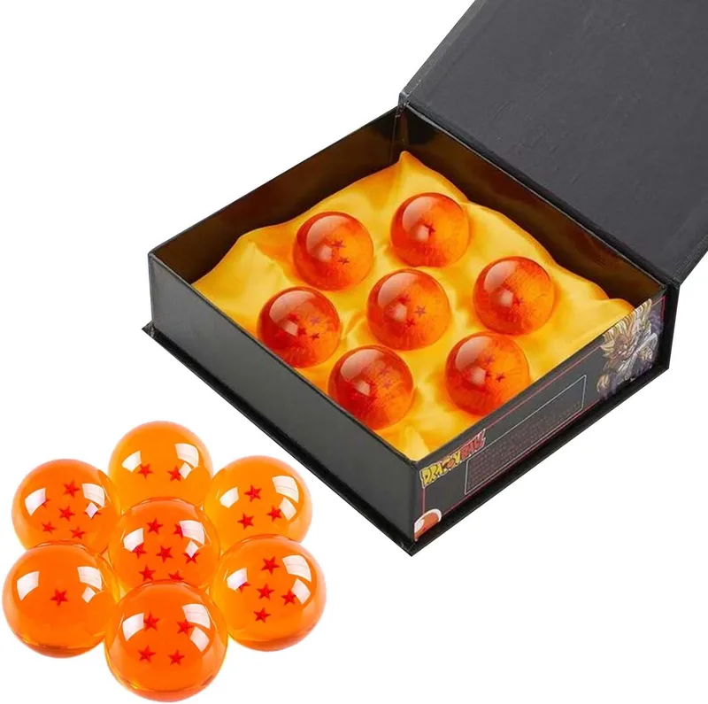 HSHHOOM ▫️ Conjunto de 7 bolas de dragão, 7 peças de bola de cristal de bola de dragão de 1 a 7 estrelas com caixa de oferta, diâmetro da bola de dragão 4,3 cm, decoração de casa, decoração de festas e prendas para crianças e fãs de anime