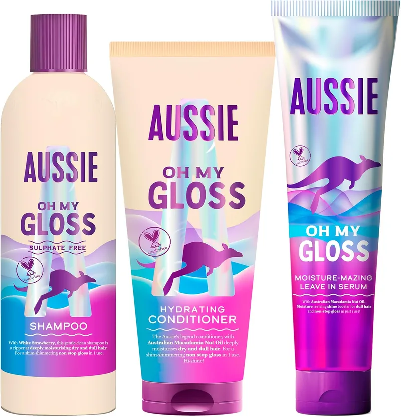 Aussie ▫️ Oh My Gloss Champô Sem Sulfatos + Condicionador + Sérum