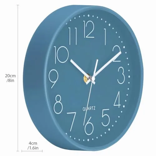 ACCSHINE ▫️ Relógio de parede moderno de 20 cm, grande, relógio de parede silencioso, relógio de cozinha para a cozinha, casa, escritório, escola (azul, 20 cm) 5