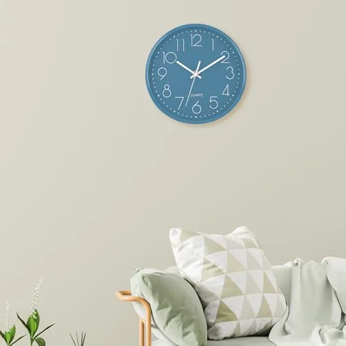 ACCSHINE ▫️ Relógio de parede moderno de 20 cm, grande, relógio de parede silencioso, relógio de cozinha para a cozinha, casa, escritório, escola (azul, 20 cm) 7