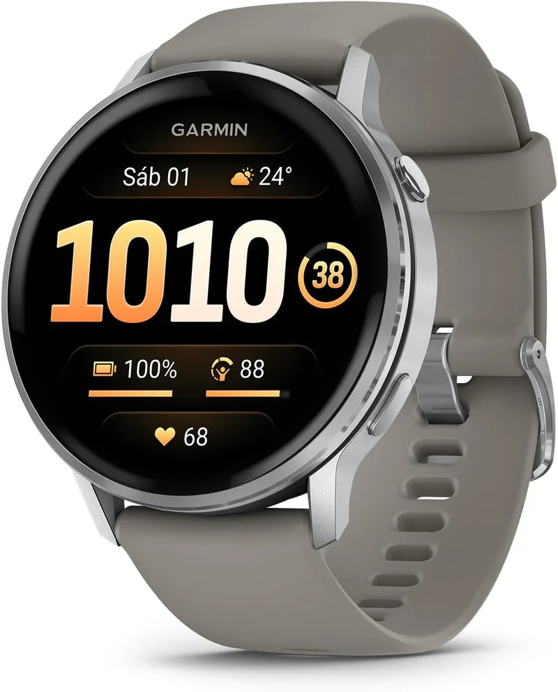 Garmin Venu 4, 45 mm, Smartwatch Premium com GPS, ecrã tátil AMOLED, design em aço inoxidável, lanterna LED, funcionalidades avançadas de saúde e fitness, bateria com autonomia para 14 dias, cinzento