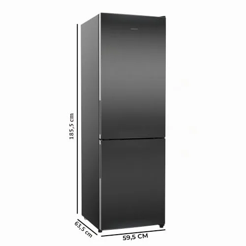 Cecotec ▫️ Frigorífico Combi 322L Bolero CoolMarket Combi 322i Dark D. 185,5 cm de altura, 59,5 cm de largura, tecnologia Multi Airflow, HumidityFlex HUB, iluminação LED interior 2