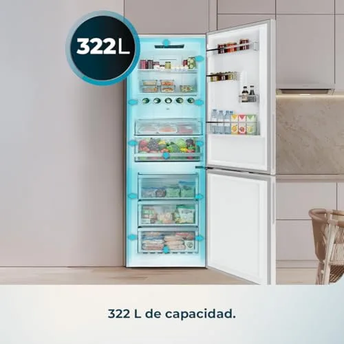 Cecotec ▫️ Frigorífico Combi 322L Bolero CoolMarket Combi 322i Dark D. 185,5 cm de altura, 59,5 cm de largura, tecnologia Multi Airflow, HumidityFlex HUB, iluminação LED interior 4