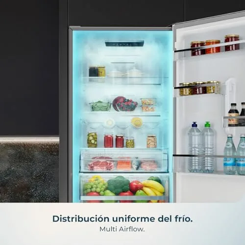 Cecotec ▫️ Frigorífico Combi 322L Bolero CoolMarket Combi 322i Dark D. 185,5 cm de altura, 59,5 cm de largura, tecnologia Multi Airflow, HumidityFlex HUB, iluminação LED interior 6