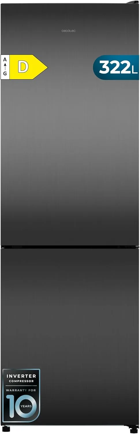 Cecotec ▫️ Frigorífico Combi 322L Bolero CoolMarket Combi 322i Dark D. 185,5 cm de altura, 59,5 cm de largura, tecnologia Multi Airflow, HumidityFlex HUB, iluminação LED interior