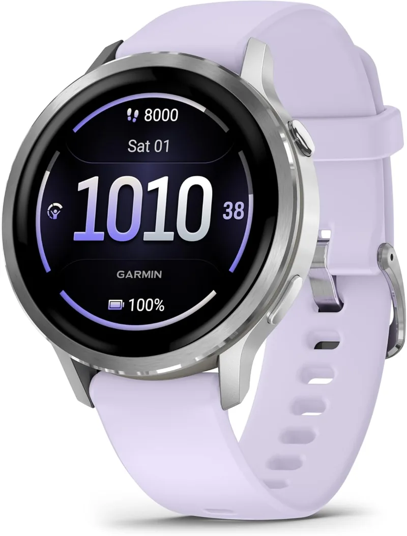 Garmin Venu 4, 41 mm, Smartwatch Premium com GPS, ecrã tátil AMOLED, design em aço inoxidável, lanterna LED, funcionalidades avançadas de saúde e fitness, bateria com duração de 10 dias, roxo