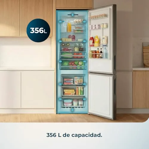 Cecotec ▫️ Frigorífico Combi 356L Bolero CoolMarket Combi 356i Dark D. 200 cm de altura, 59,5 cm de largura, Classe E, tecnologia Multi Airflow, FreshnessFlex e HumidityFlex HUB 5