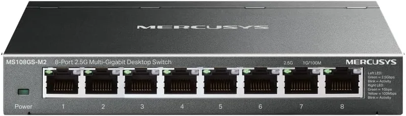 MERCUSYS ▫️ MS108GS-M2 Switch de 2,5 Gigabit com 8 portas a 2,5 Gbps, Ethernet, RJ45, caixa metálica, Plug and Play, NAS de 2,5 G, servidor de 2,5 G, computador para jogos, vídeo 4K