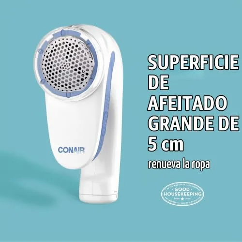 Conair ▫️ Removedor de Pelúcias, Máquina de Remover Pelúcias a Pilhas para Roupa e Tecidos, Pega Ergonómica, Cabeça Grande, Branco/Azul, CLS1XE 3