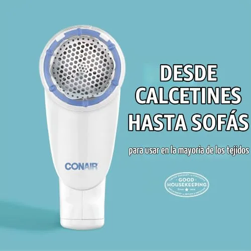 Conair ▫️ Removedor de Pelúcias, Máquina de Remover Pelúcias a Pilhas para Roupa e Tecidos, Pega Ergonómica, Cabeça Grande, Branco/Azul, CLS1XE 5