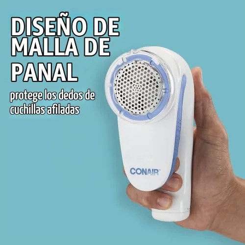 Conair ▫️ Removedor de Pelúcias, Máquina de Remover Pelúcias a Pilhas para Roupa e Tecidos, Pega Ergonómica, Cabeça Grande, Branco/Azul, CLS1XE 6