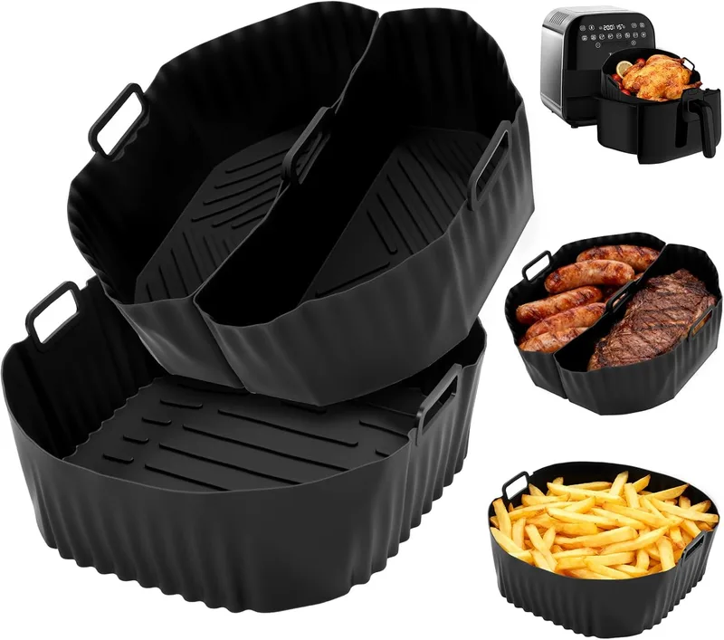 Zorplex ▫️ Acessórios para Fritadeira de Ar Quente - Molde de Silicone 19-23 cm, Inserto Redondo Reutilizável para Fritadeira de Ar Quente, Recipiente Antiaderente para Cozinhar, Assar e Cozinhar no Forno, Substitui o Papel de Cozinhar (3 Pretos)