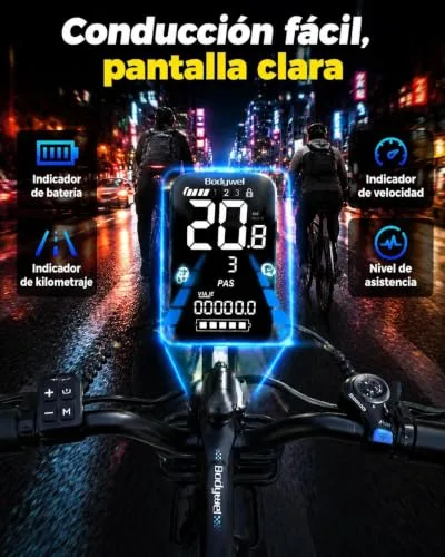 Bodywel ▫️ Bicicleta elétrica D6, Fat Bike 26x4,0 para adultos, de montanha, bateria de 48 V e 15 Ah, motor de 250 W, 7 velocidades, forquilha com suspensão, travões de disco hidráulicos 5