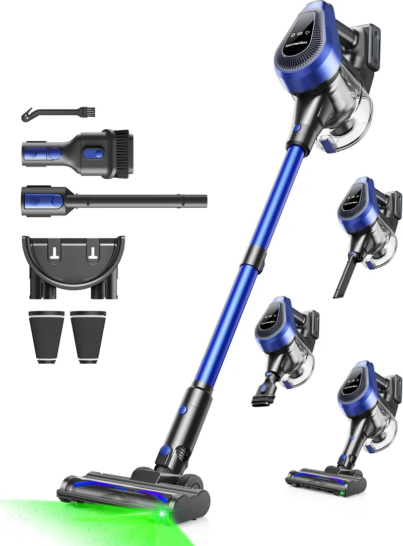 Ivormentico ▫️ Aspirador sem fio 50Mins, Aspirador sem fio LED verde 40KPA, Aspirador de vassoura sem fio 550W com filtro de 8 camadas, Aspirador vertical com recipiente de 1,5 L, azul escuro