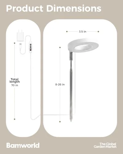 Bamworld ▫️ Anel LED de espectro completo para o crescimento de plantas de interior, 380-800 nm; luzes de crescimento para plantas em vasos, altura ajustável, luz de cultivo à prova de água IP54, luz USB para plantas de interior 3