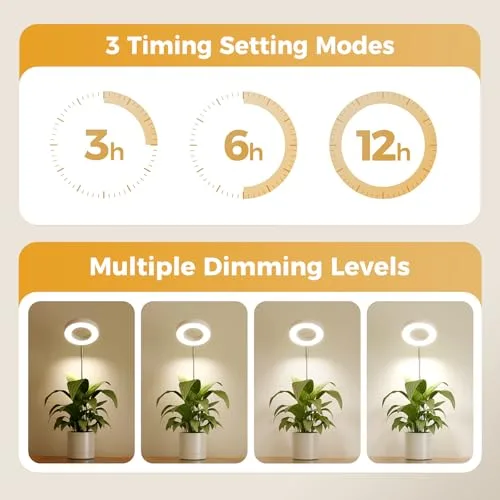 Bamworld ▫️ Anel LED de espectro completo para o crescimento de plantas de interior, 380-800 nm; luzes de crescimento para plantas em vasos, altura ajustável, luz de cultivo à prova de água IP54, luz USB para plantas de interior 6