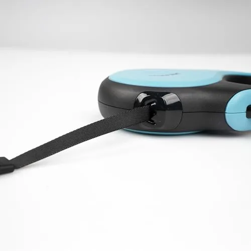 Julius-K9 ▫️ Trela retrátil para cães M - Fita de 5 m, Preto/Turquesa – Pega antiderrapante, trela em fita, extensível, travão com uma só mão, pausa, bloqueio, fita refletora, sem emaranhados, de alta resistência 2