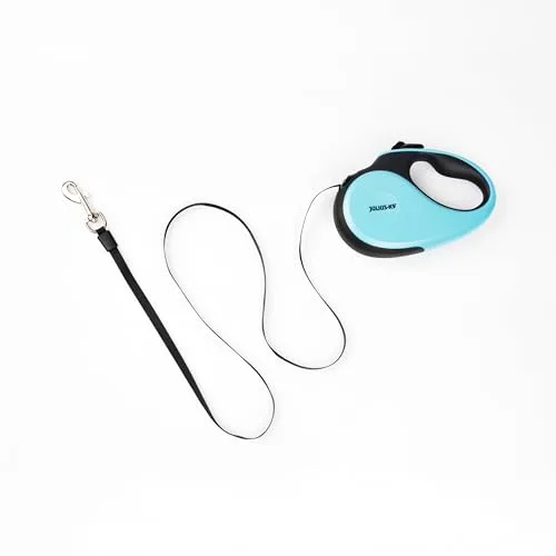 Julius-K9 ▫️ Trela retrátil para cães M - Fita de 5 m, Preto/Turquesa – Pega antiderrapante, trela em fita, extensível, travão com uma só mão, pausa, bloqueio, fita refletora, sem emaranhados, de alta resistência 3