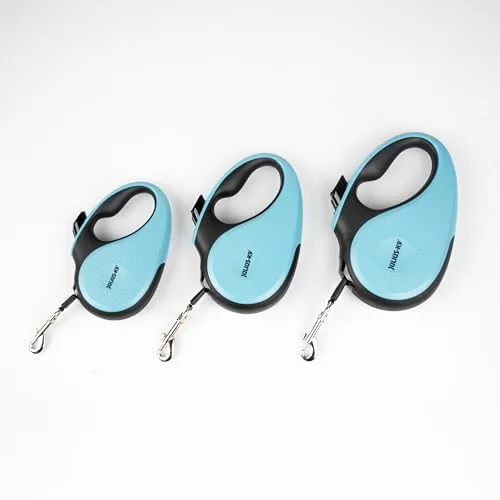 Julius-K9 ▫️ Trela retrátil para cães M - Fita de 5 m, Preto/Turquesa – Pega antiderrapante, trela em fita, extensível, travão com uma só mão, pausa, bloqueio, fita refletora, sem emaranhados, de alta resistência 4