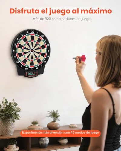 VEVOR ▫️ Diana Eletrónica 393 mm, com 43 jogos e mais de 320 variações para até 8 jogadores, 6 dardos com penas e 50 pontas de substituição, marcador LCD a cores, para se divertir em casa e em festas 2