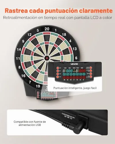 VEVOR ▫️ Diana Eletrónica 393 mm, com 43 jogos e mais de 320 variações para até 8 jogadores, 6 dardos com penas e 50 pontas de substituição, marcador LCD a cores, para se divertir em casa e em festas 4