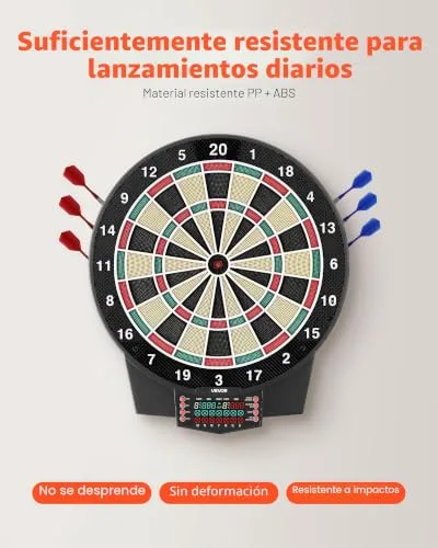 VEVOR ▫️ Diana Eletrónica 393 mm, com 43 jogos e mais de 320 variações para até 8 jogadores, 6 dardos com penas e 50 pontas de substituição, marcador LCD a cores, para se divertir em casa e em festas 5