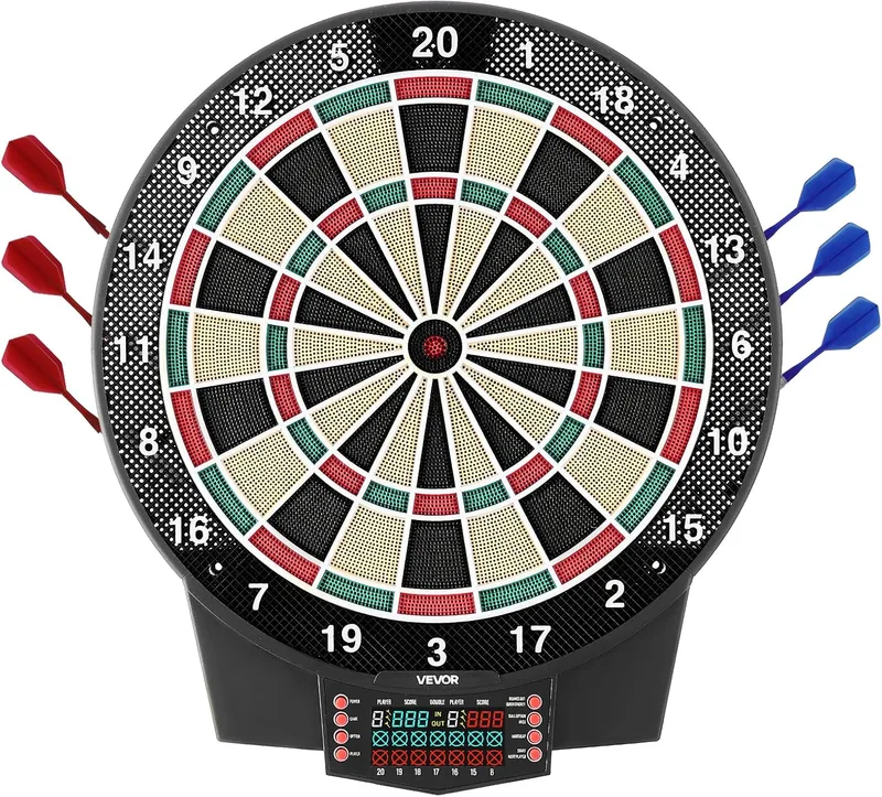 VEVOR ▫️ Diana Eletrónica 393 mm, com 43 jogos e mais de 320 variações para até 8 jogadores, 6 dardos com penas e 50 pontas de substituição, marcador LCD a cores, para se divertir em casa e em festas