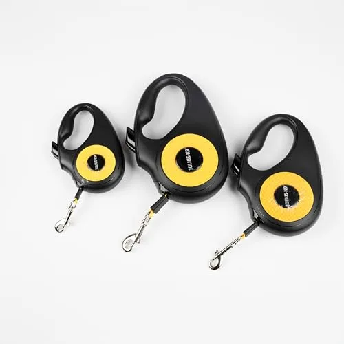 Julius-K9 ▫️ Trela retrátil para cães tamanho S – fita de 5 m, preta/laranja – pega antiderrapante, trela em fita, extensível, travão com uma só mão, pausa, bloqueio, fita refletora, não se enrola, resistente 2