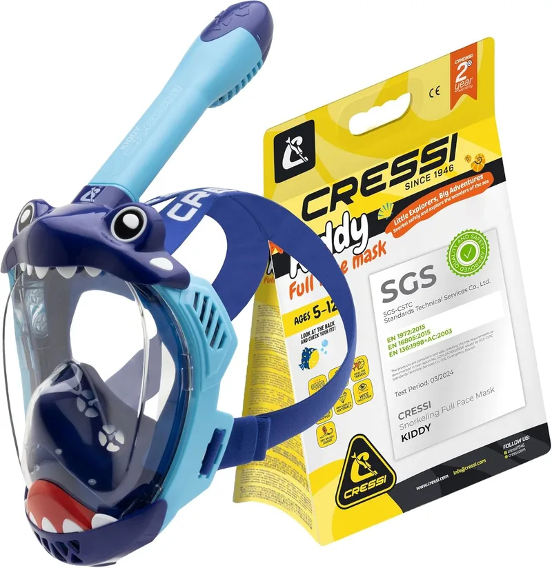Máscara facial completa CRESSI Kiddy Kids - Máscara facial completa - segura para CO2 - especialmente concebida para crianças, anti-embaciamento, válvula de alívio e tubo seco