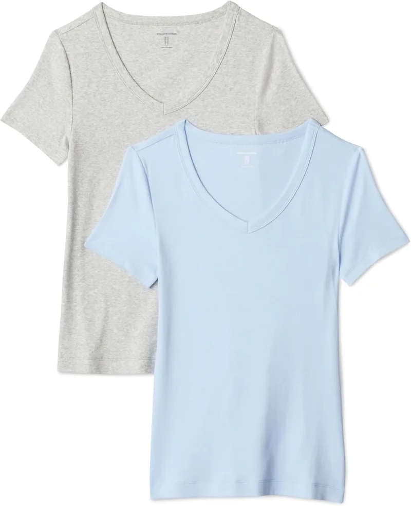 Amazon Essentials ▫️ T-shirt feminina de gola em V, manga curta e corte justo