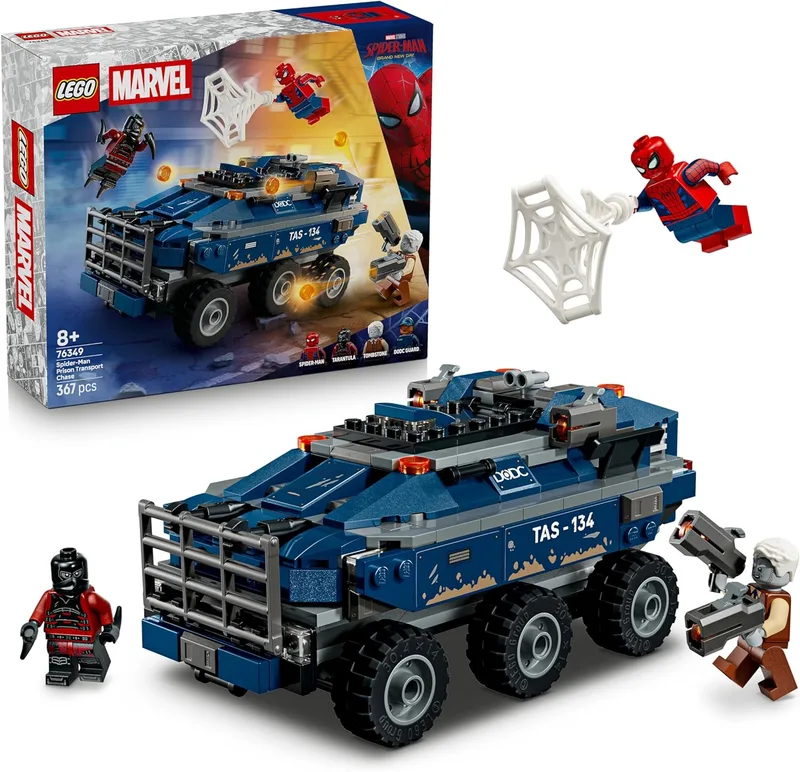 LEGO ▫️ Marvel Spider-Man: Perseguição ao Camião Prisional - Carro blindado de brincar de super-heróis e 4 minifiguras, incluindo Tombstone e Tarântula - Presente para crianças a partir dos 8 anos e fãs - 76349