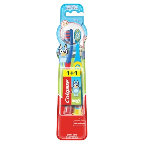 Colgate ▫️ Conjunto de 12 x 2 escovas de dentes Kids Bluey para crianças dos 2 aos 5 anos, escova de dentes infantil, cabeça pequena, cerdas extra-suaves para uma limpeza delicada, cabo redondo para uma pegada confortável 2