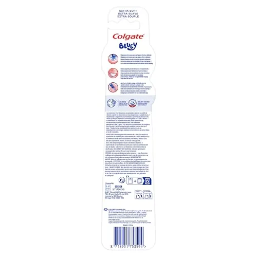 Colgate ▫️ Conjunto de 12 x 2 escovas de dentes Kids Bluey para crianças dos 2 aos 5 anos, escova de dentes infantil, cabeça pequena, cerdas extra-suaves para uma limpeza delicada, cabo redondo para uma pegada confortável 3