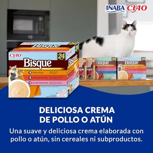 INABA ▫️ Ciao Bisque, Embalagem múltipla de frango, vitela, atum e salmão, 960 g (24 x 40 g) 3