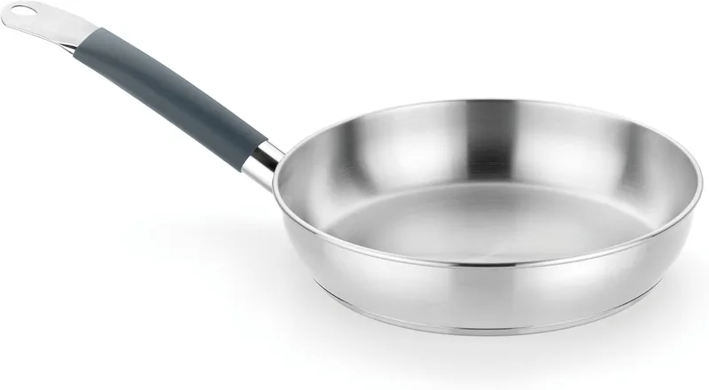 BRA ▫️ Master | Frigideira de 26 cm, aço inoxidável, sem revestimento antiaderente, sem PFOA, totalmente compatível com indução, adequada para todos os tipos de fogões, cabo em aço inoxidável revestido a silicone