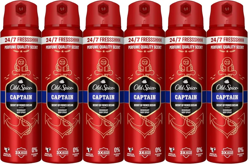 Old Spice ▫️ Captain Men's Body Spray Deodorant 150 ml, Frescura 24 horas, Uso diário, Fragrância de longa duração, Fragrância excecional, Proteção contra odores