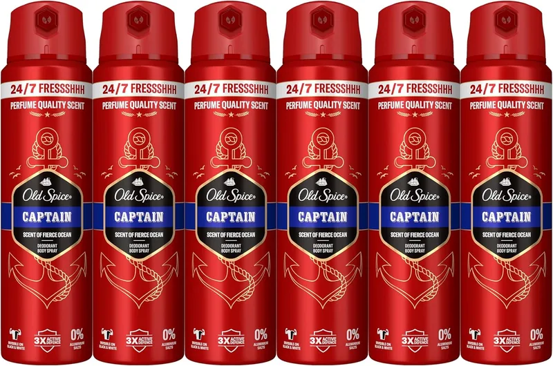 Old Spice ▫️ Desodorizante em spray Captain para homem, sem alumínio, 6 x 150 ml