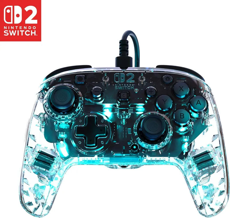 Turtle Beach ▫️ Afterglow Clear - Comando de jogos RGB com fio para a Nintendo Switch 2