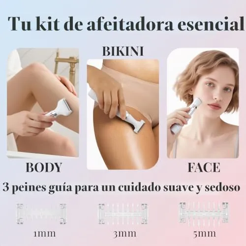 BARBERBOSS ▫️ Máquina de barbear elétrica para mulher, máquina de barbear portátil 3 em 1 para mulher, máquina de barbear para o corpo, zona do biquíni e rosto, máquina de barbear sem fios, depiladora facial, QR-8003 2