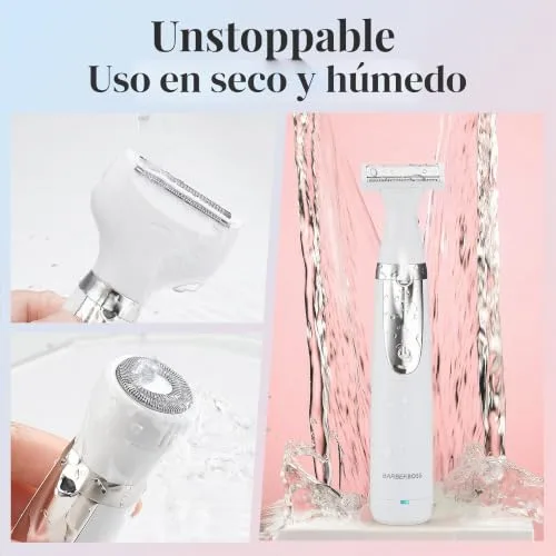 BARBERBOSS ▫️ Máquina de barbear elétrica para mulher, máquina de barbear portátil 3 em 1 para mulher, máquina de barbear para o corpo, zona do biquíni e rosto, máquina de barbear sem fios, depiladora facial, QR-8003 5