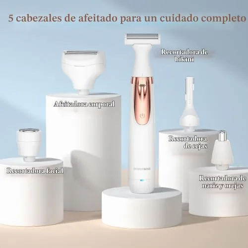 BARBERBOSS ▫️ Máquina de barbear elétrica 5 em 1 para mulher, Kit de depilação recarregável, máquina de barbear feminina para o corpo, zona do biquíni, rosto, nariz e sobrancelhas, máquina de barbear sem fios para mulheres, para uso a seco e molhado, QR-8005 3