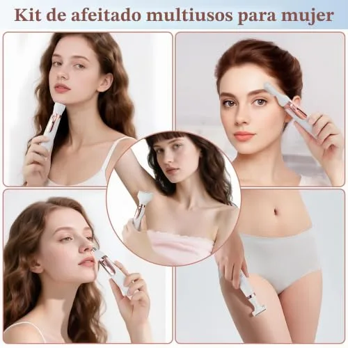 BARBERBOSS ▫️ Máquina de barbear elétrica 5 em 1 para mulher, Kit de depilação recarregável, máquina de barbear feminina para o corpo, zona do biquíni, rosto, nariz e sobrancelhas, máquina de barbear sem fios para mulheres, para uso a seco e molhado, QR-8005 4
